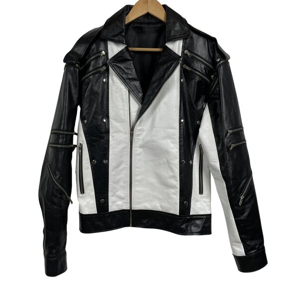 Leather Motorcycle Jacket Mens S Michael Jackson Bomber Removable Sleeves Italy - Picture 1 of 8